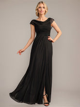 A-line Scoop Floor-Length Mesh Mother of the Bride Dress With Pleated Beading